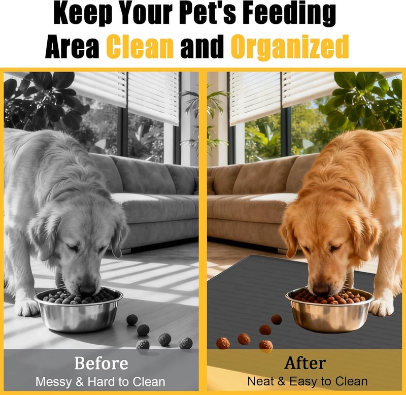 Gold Leaf 1.5MM Super Thick Dog Food Mat, 40"x30" Silicone Dog and Cat Mats for Food and Water Bowls, Waterproof Pet Feeding Mat for Contain Spills Protects Floors, Multiple Colors & Sizes for Pets, Black - Image 3